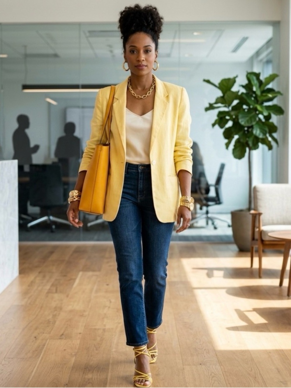Vintage Sake Yellow Single-Button Blazer